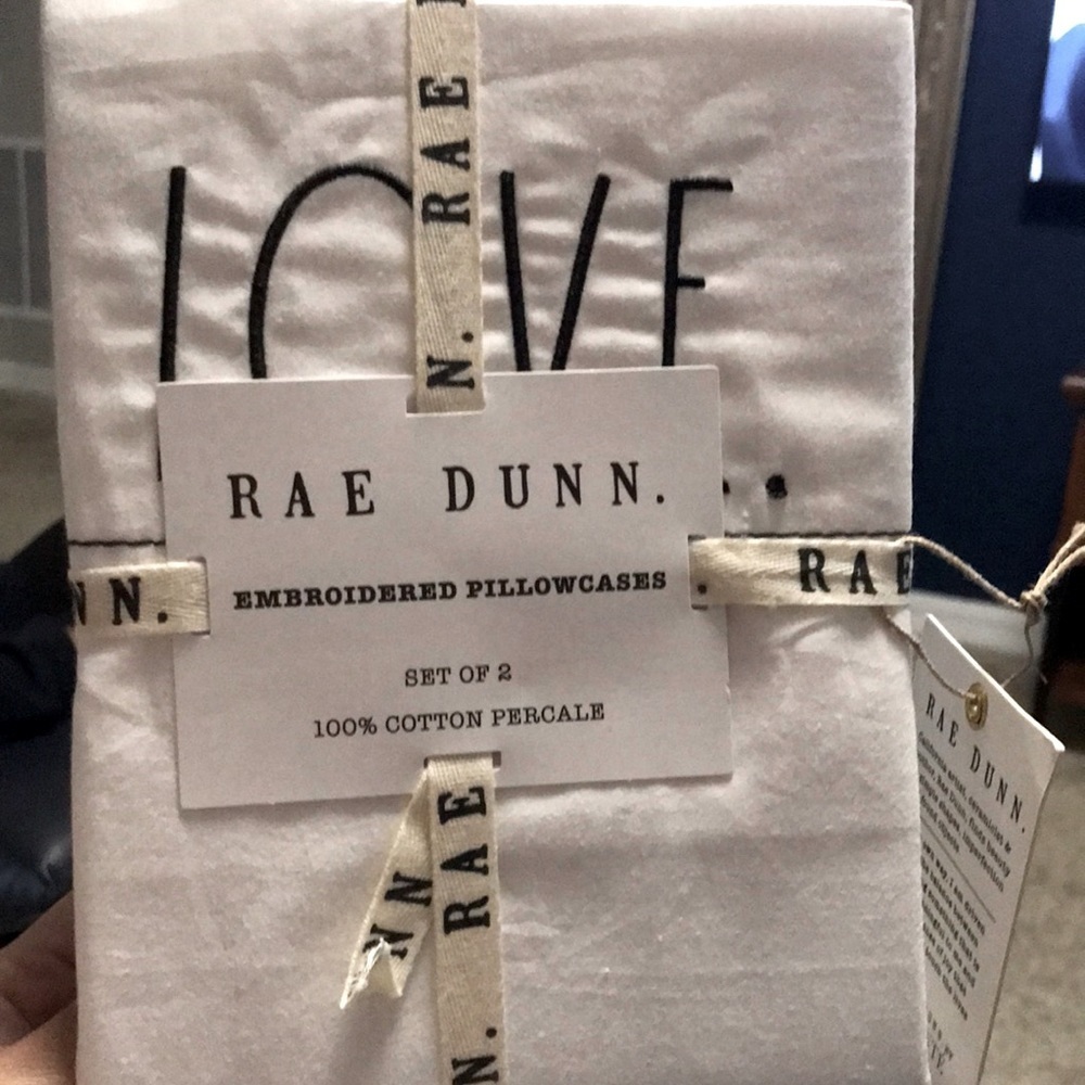 NWT RAE DUNN LOVE EMBROIDERED PILLOWCASES COTTON PERCALE